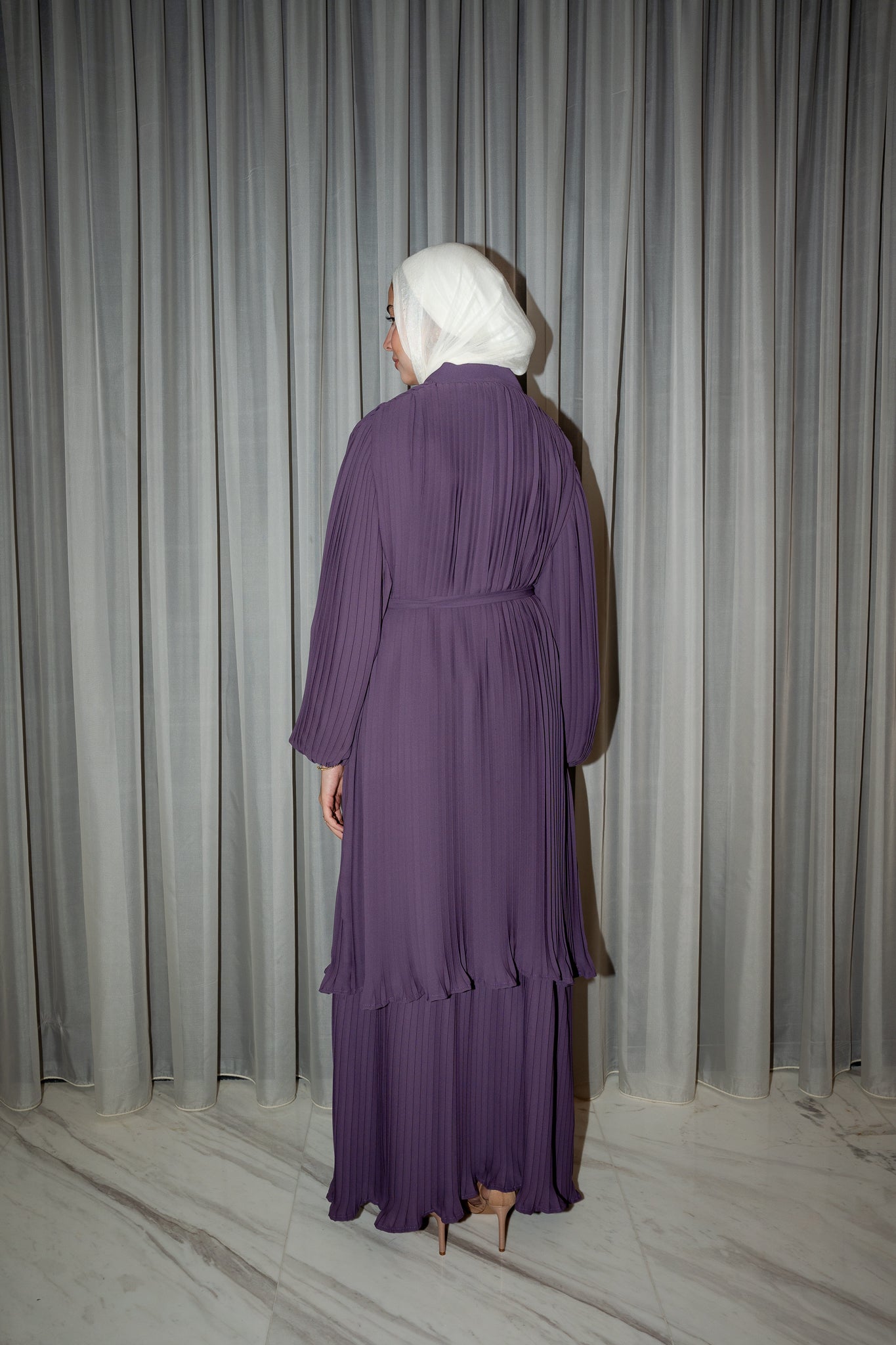 Double Layered Pleated Kaftan/Abaya in Mauve