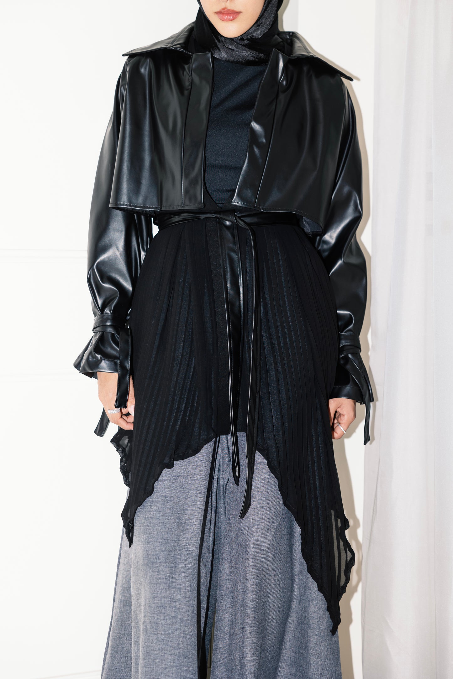 Serena Leather x Pleats Jacket