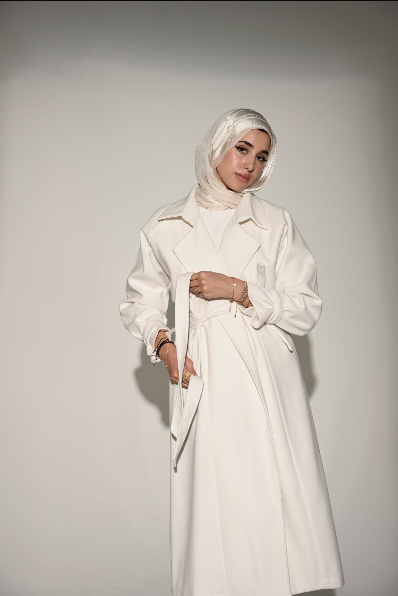 Signature Wool Trench Coat in Creamy White