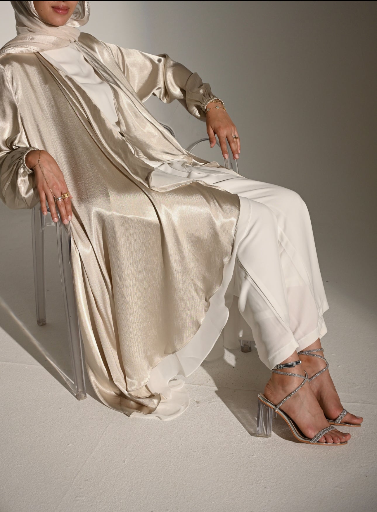 Double layered Emilia Kaftan in Champagne x White