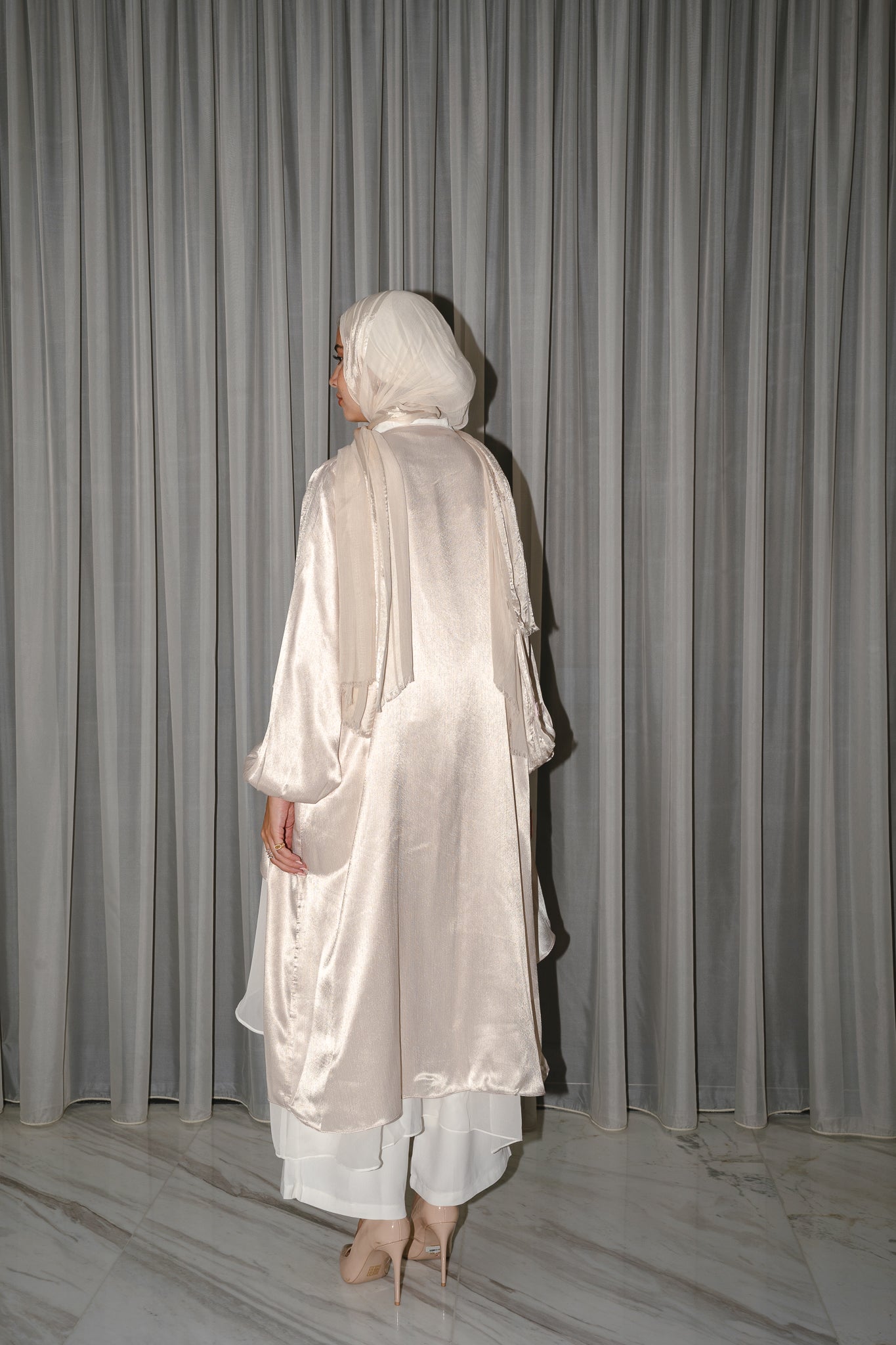 Double Layered Emilia Kaftan in Pearl with a hint of Pink