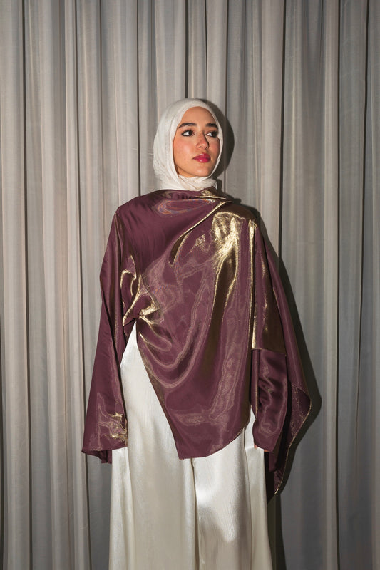 Head Turner Shawl Top in Glossed Golden Purple Limited Edition