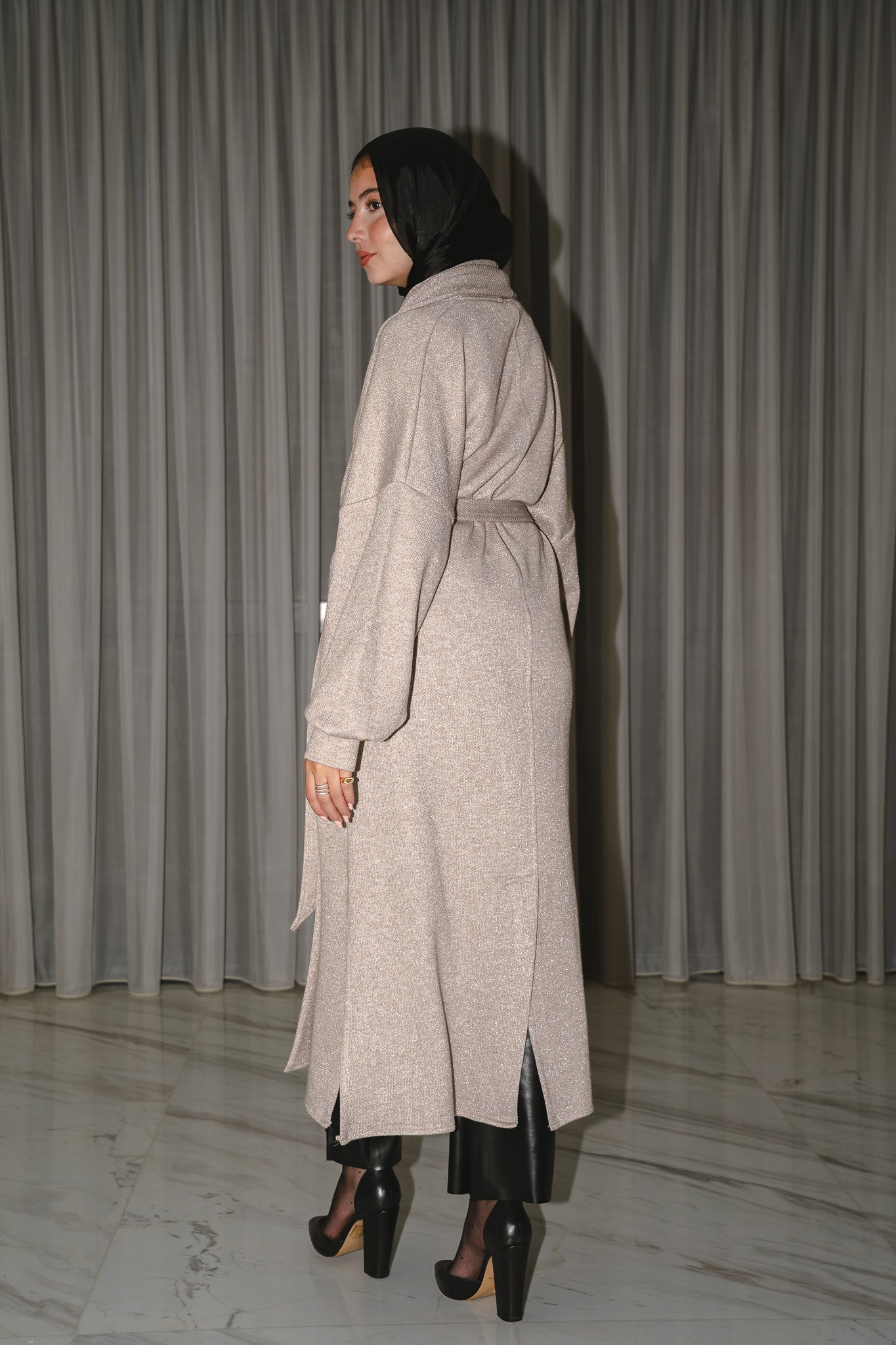 Limited Edition Sparkly Knit Coat in Beige x Silver Sparkle