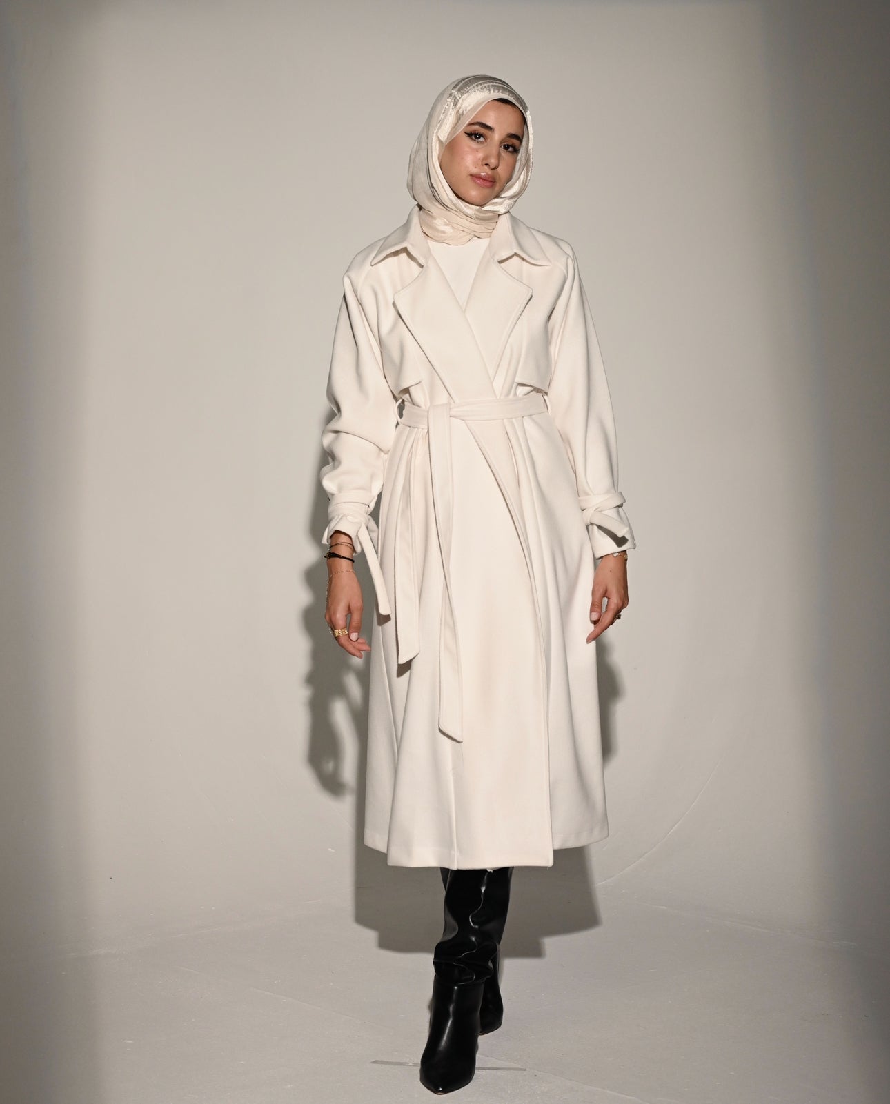 Signature Wool Trench Coat in Creamy White