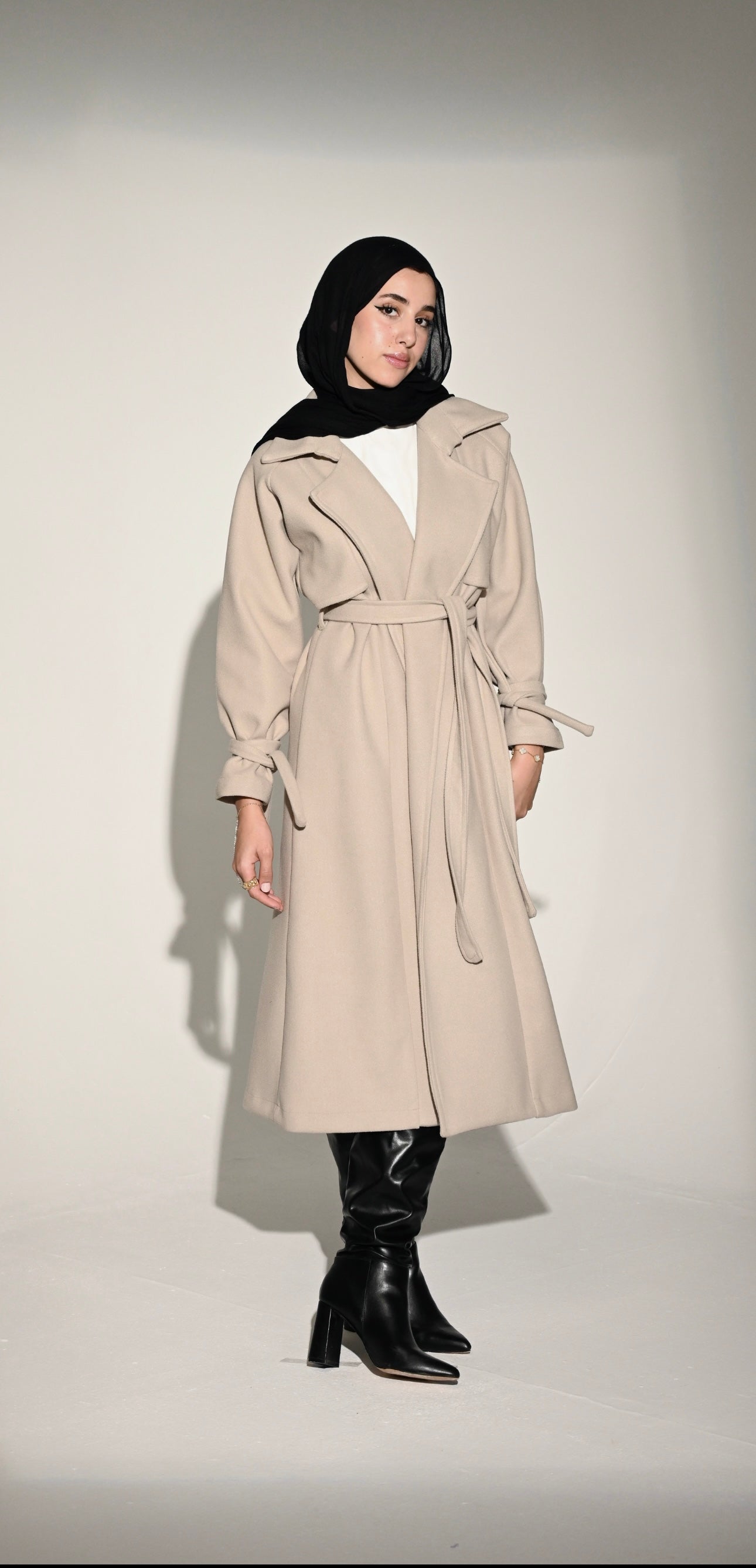 Signature Wool Trench Coat in Light Greige