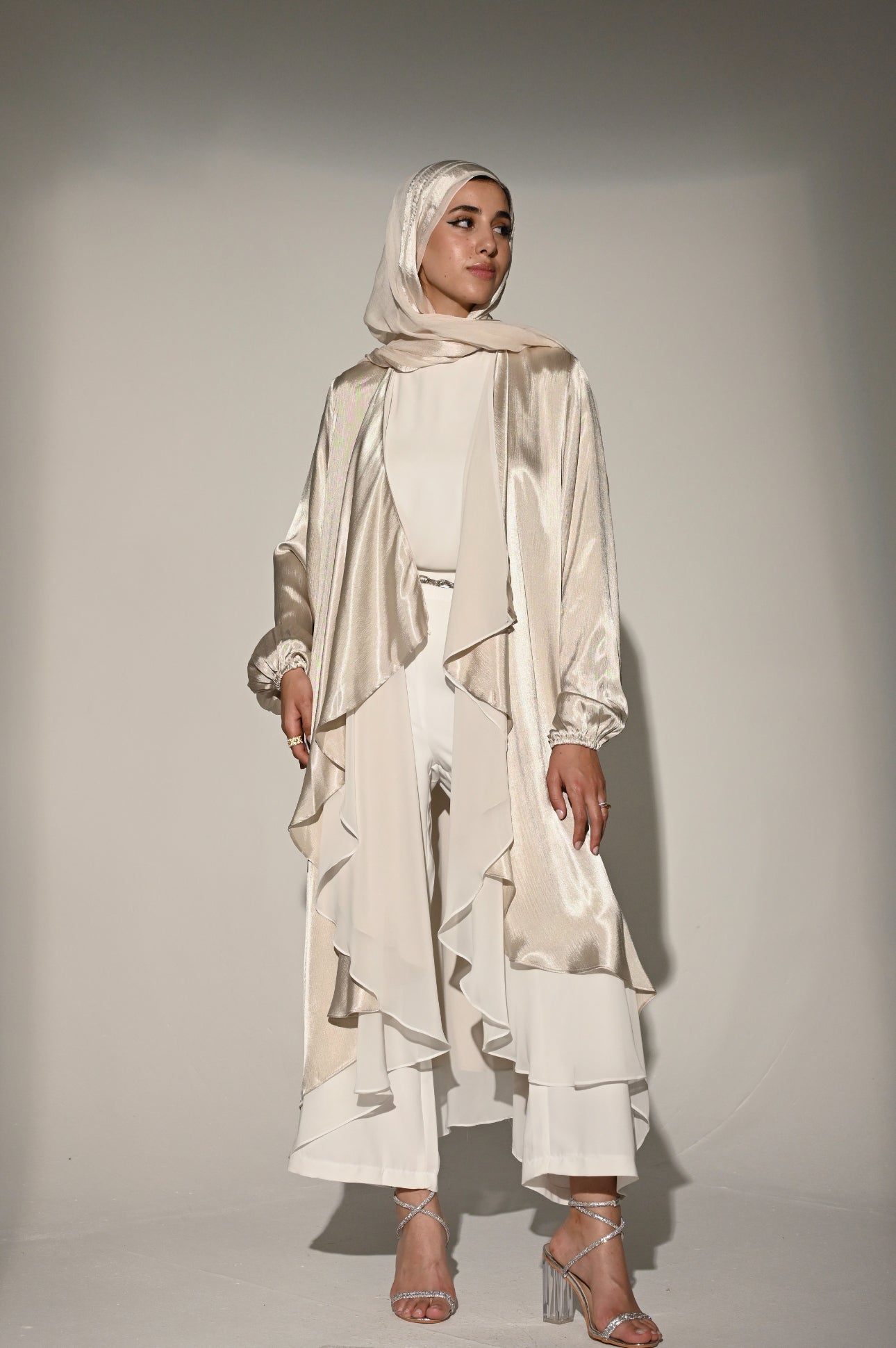 Double layered Emilia Kaftan in Champagne x White