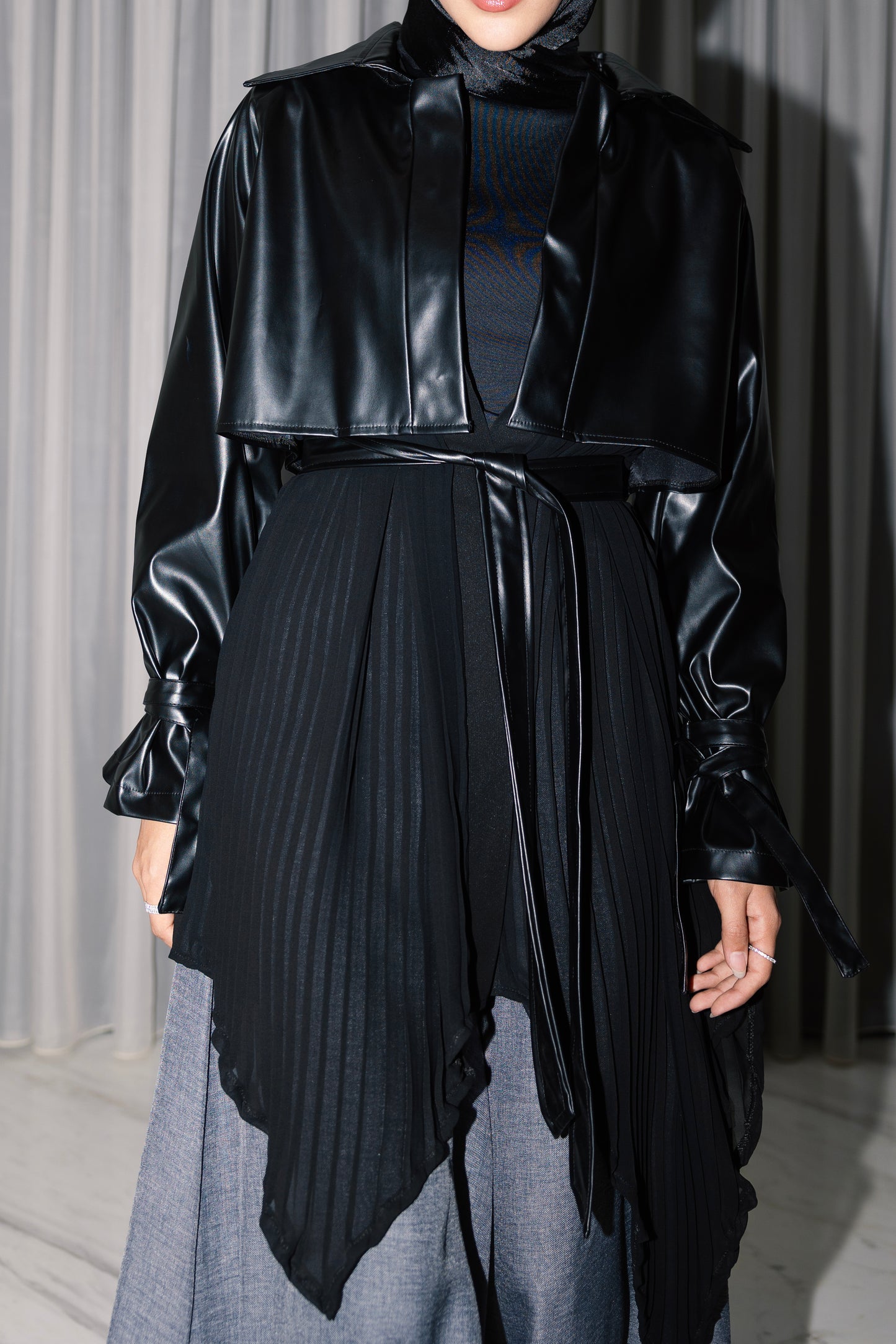 Serena Leather x Pleats Jacket