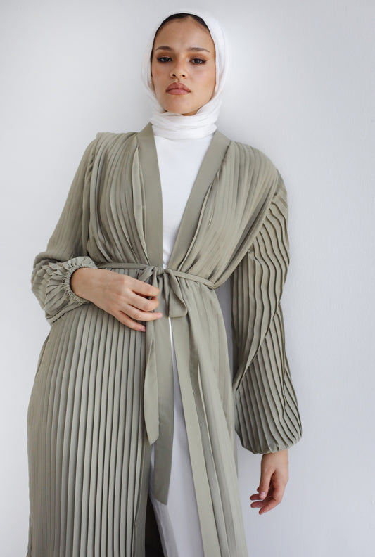 Double Layered Pleated Kaftan in Matcha