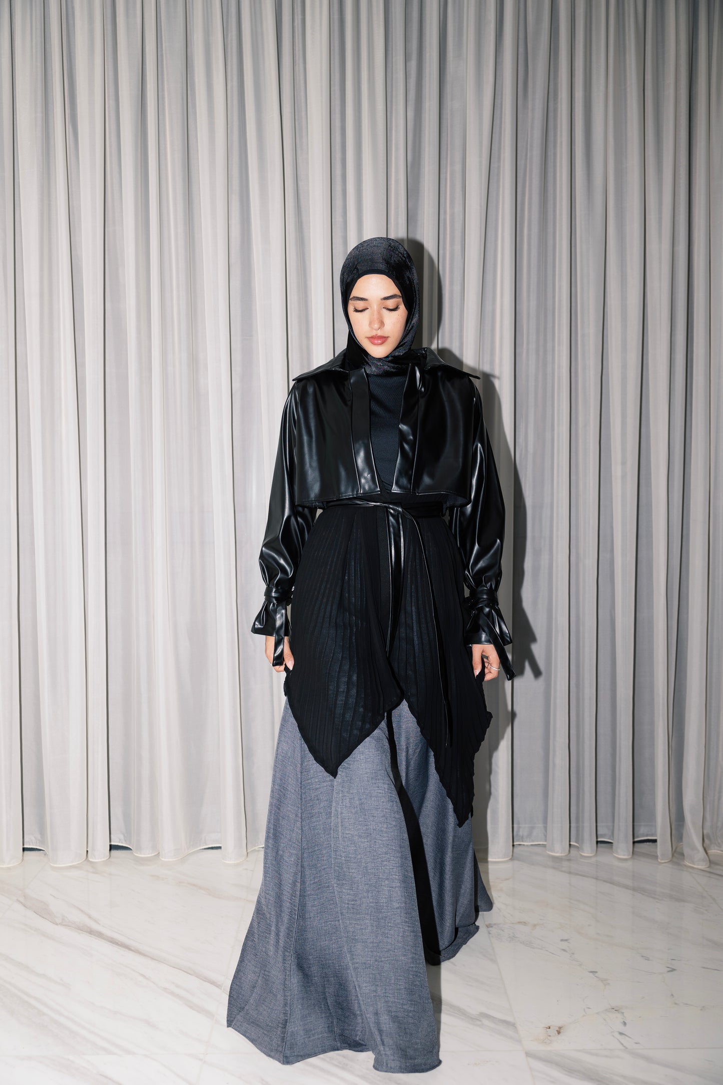 Serena Leather x Pleats Jacket