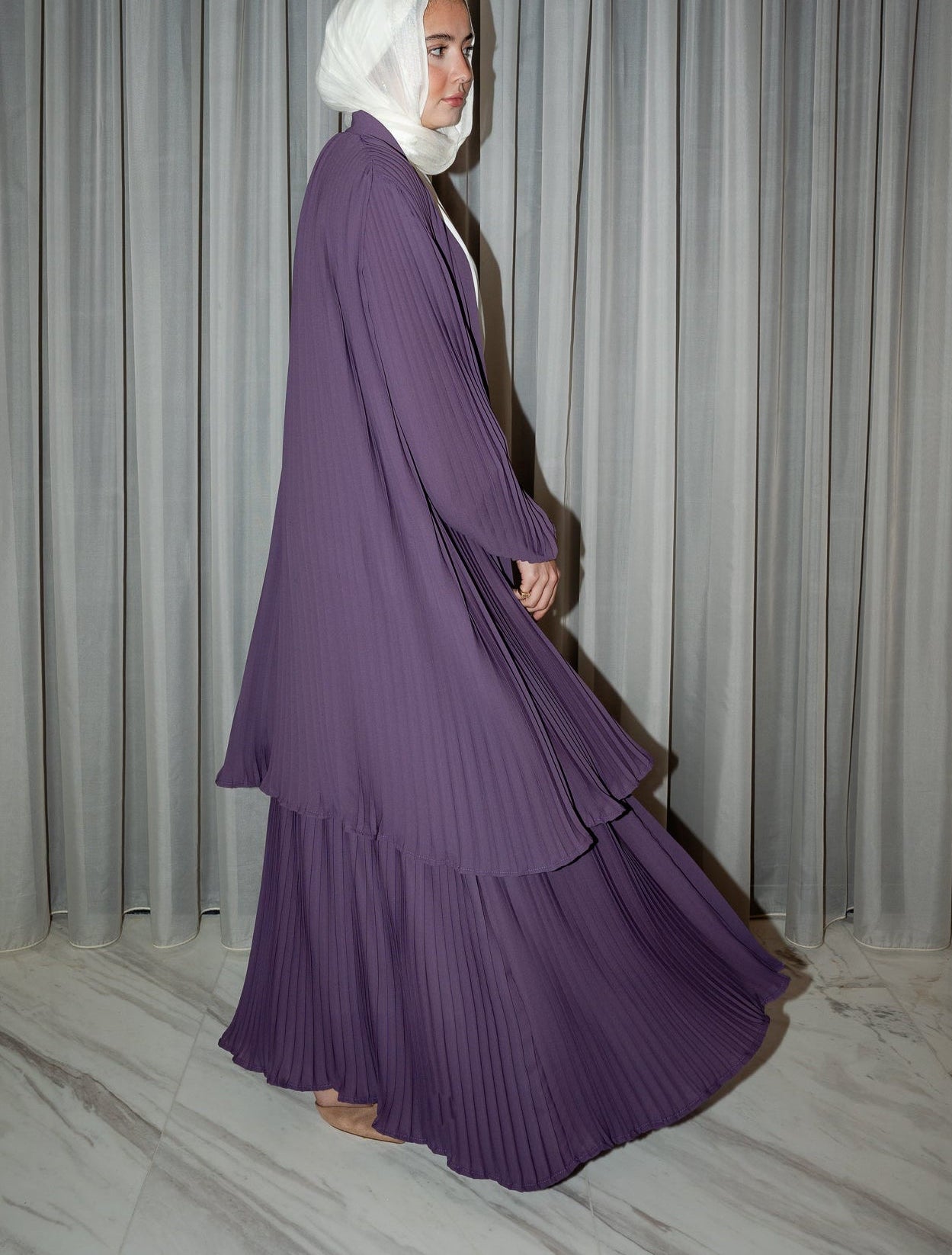 Double Layered Pleated Kaftan/Abaya in Mauve
