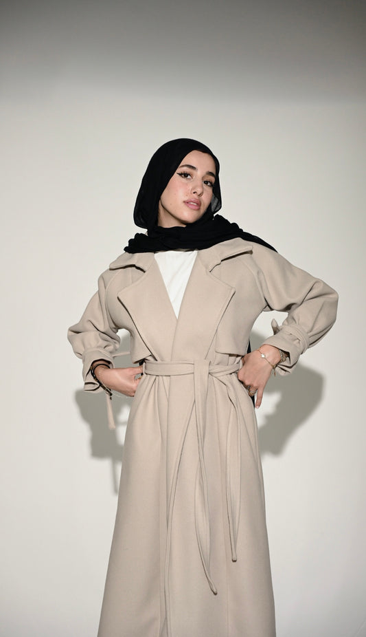 Signature Wool Trench Coat in Light Greige