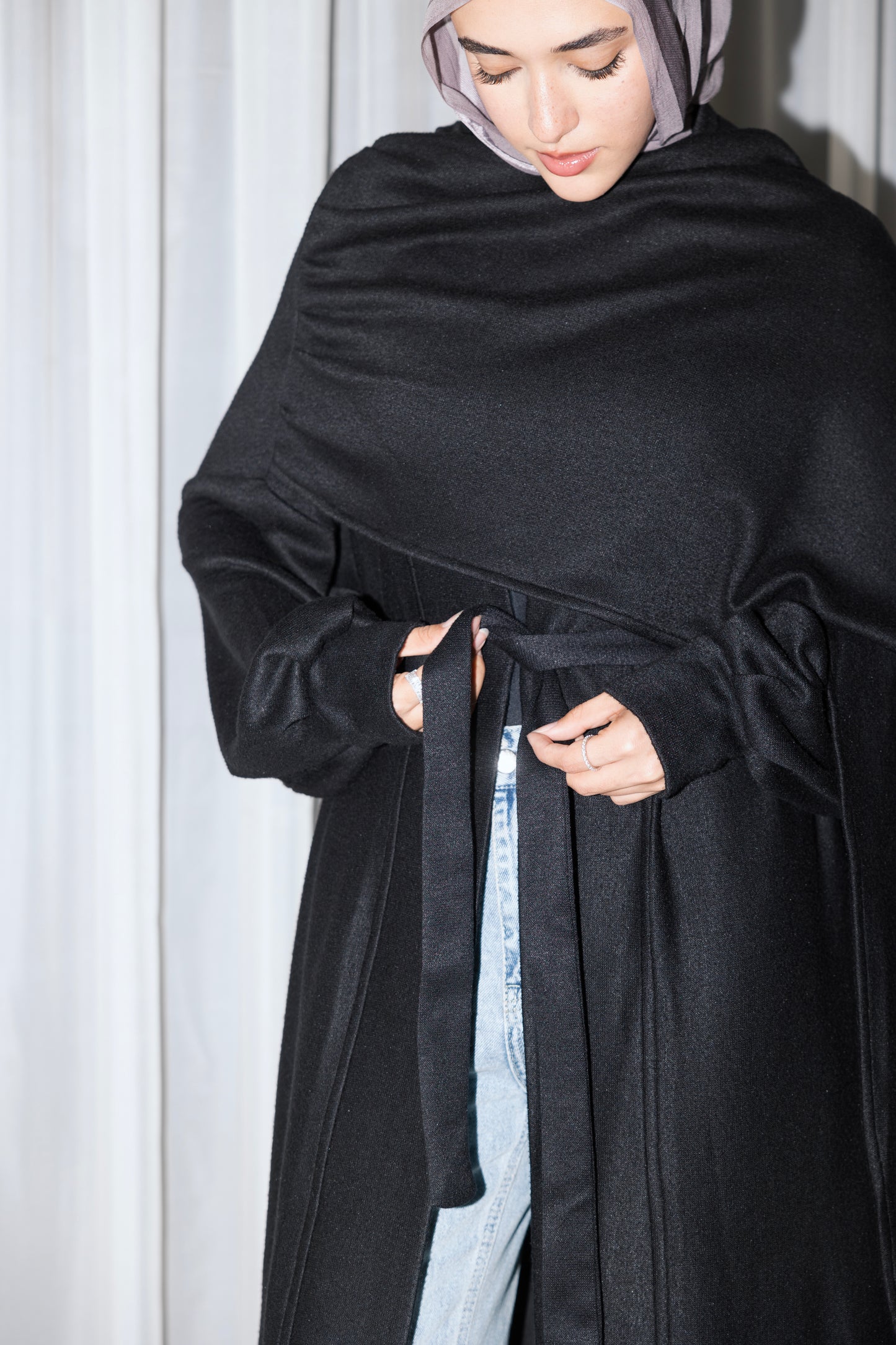 Valaya Shawl Long-Line Cardigan in Black