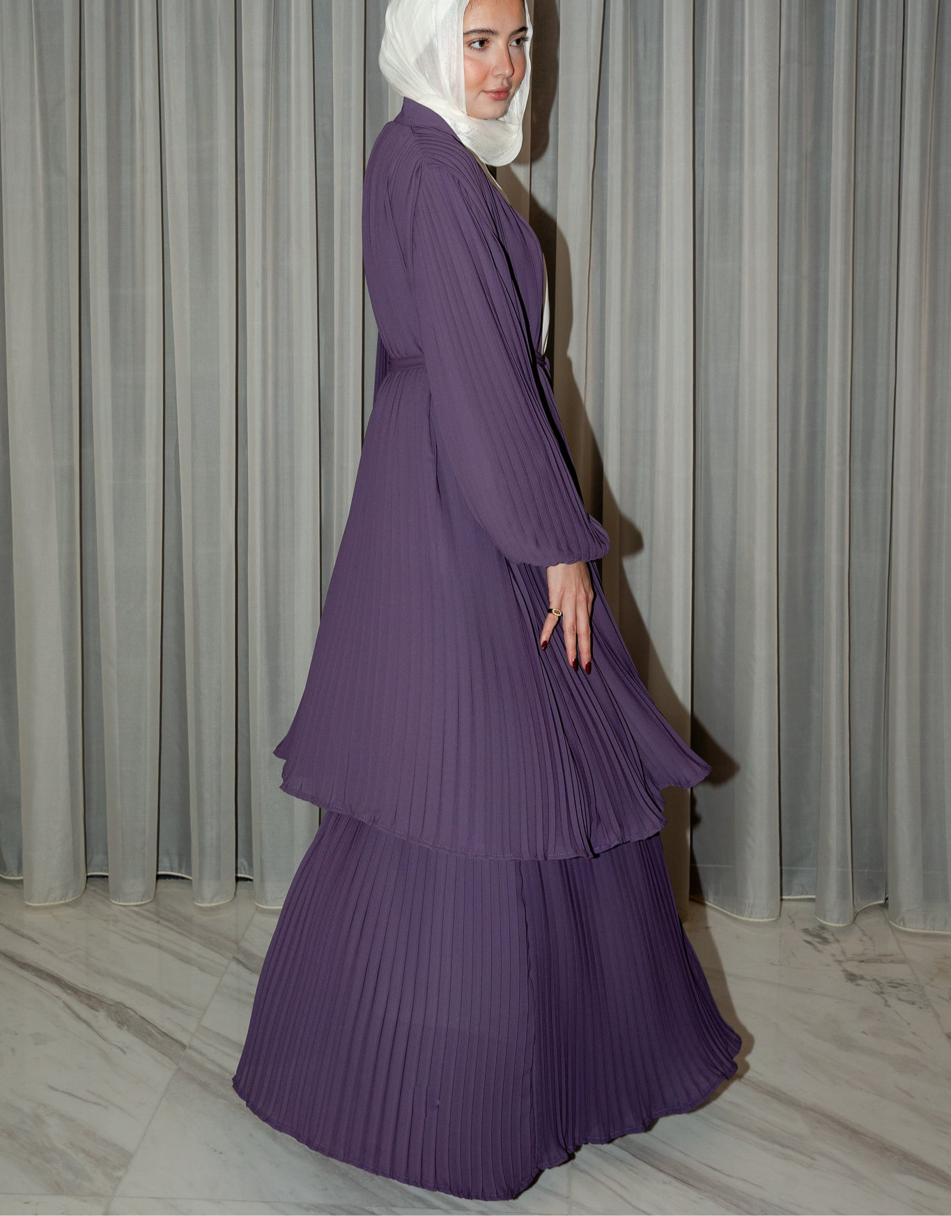 Double Layered Pleated Kaftan/Abaya in Mauve
