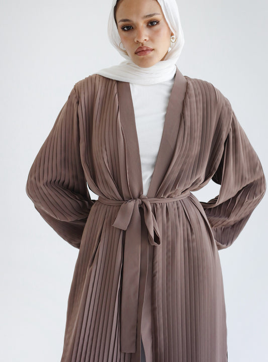 Double Layered Pleated Kaftan in Mocha