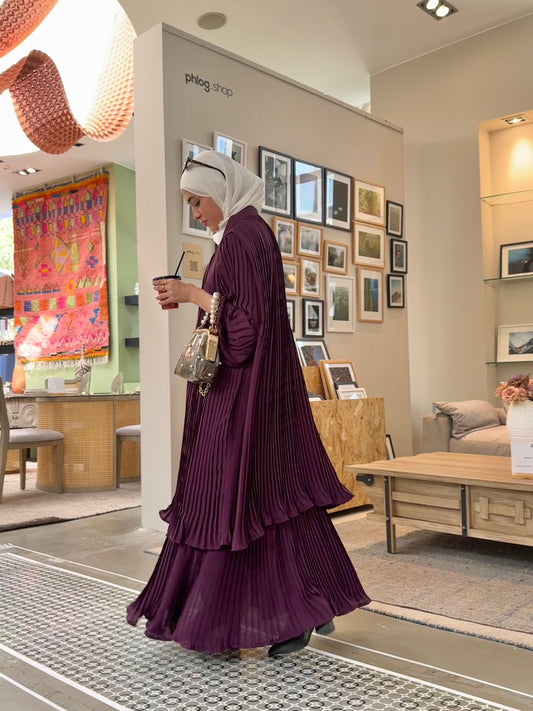 Double Layered Pleated Kaftan in Purple