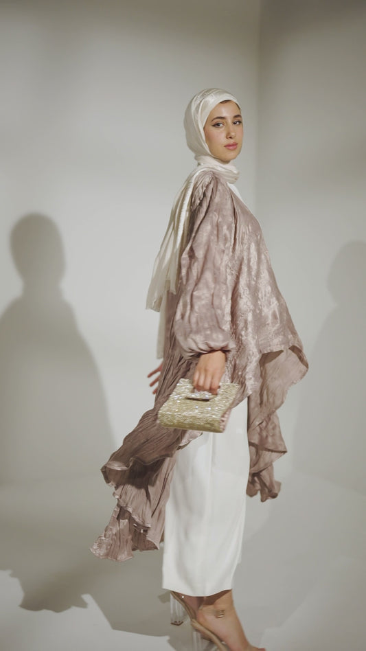 Crushed Emilia kaftan in Champagne Rose