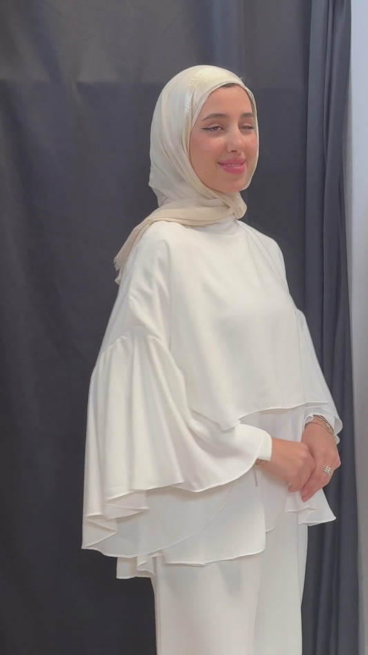 FEMININE AURA TOP/CAPE IN OFF-WHITE