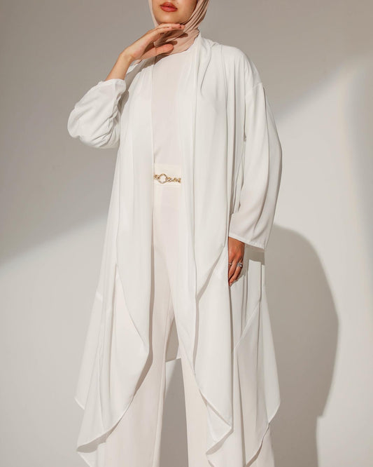 DRAPED ABSTRACT CARDIGAN IN OFF-WHITE