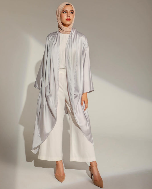 DRAPED ABSTRACT CARDIGAN IN SILVER