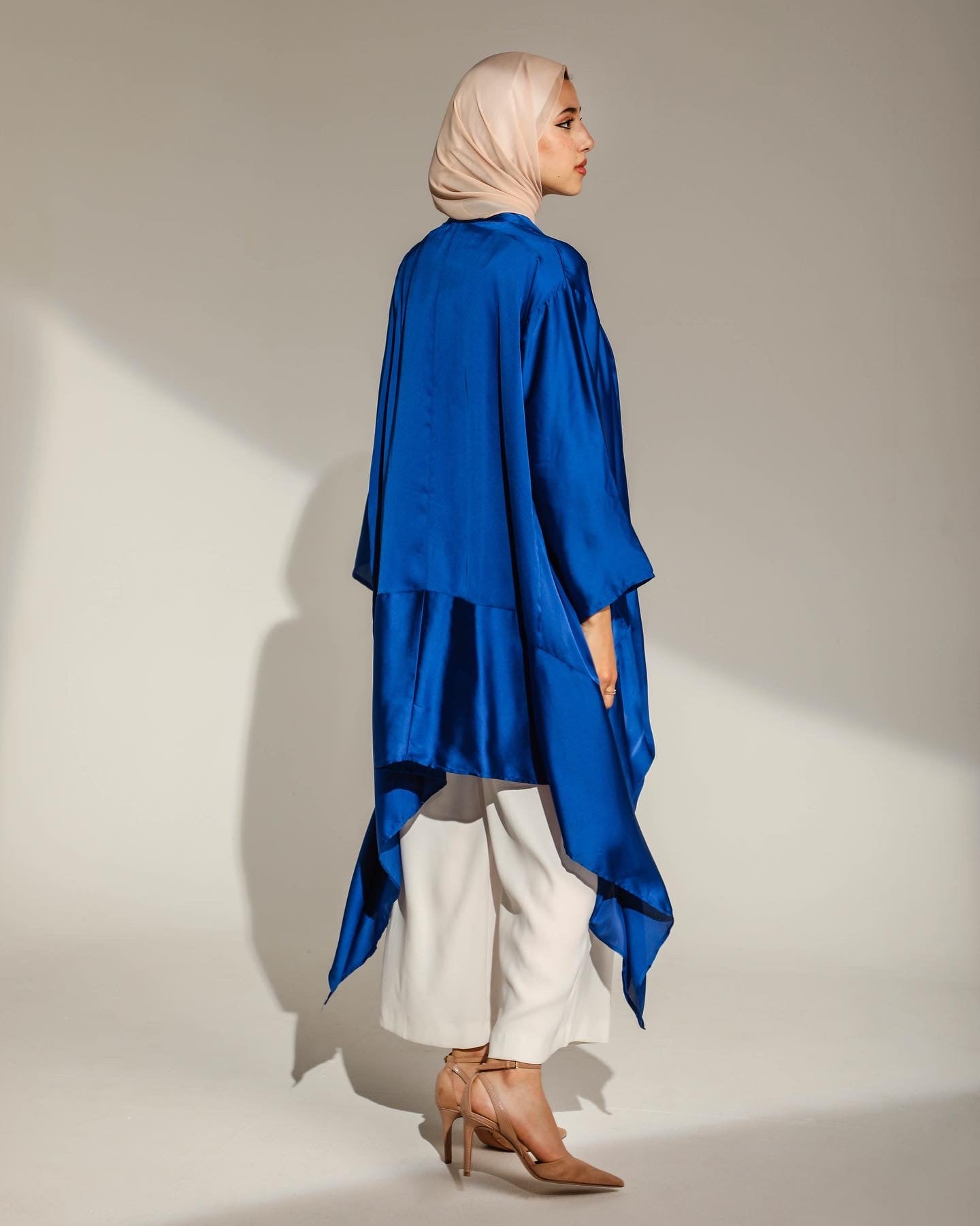 DRAPED ABSTRACT CARDIGAN IN ROYAL BLUE